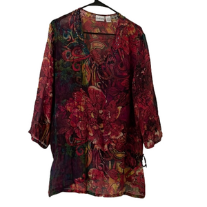 Chico's 2 L Exquisite Fine 100% Silk 31"L Floral Art-to-Wear Tunic Shirt Top